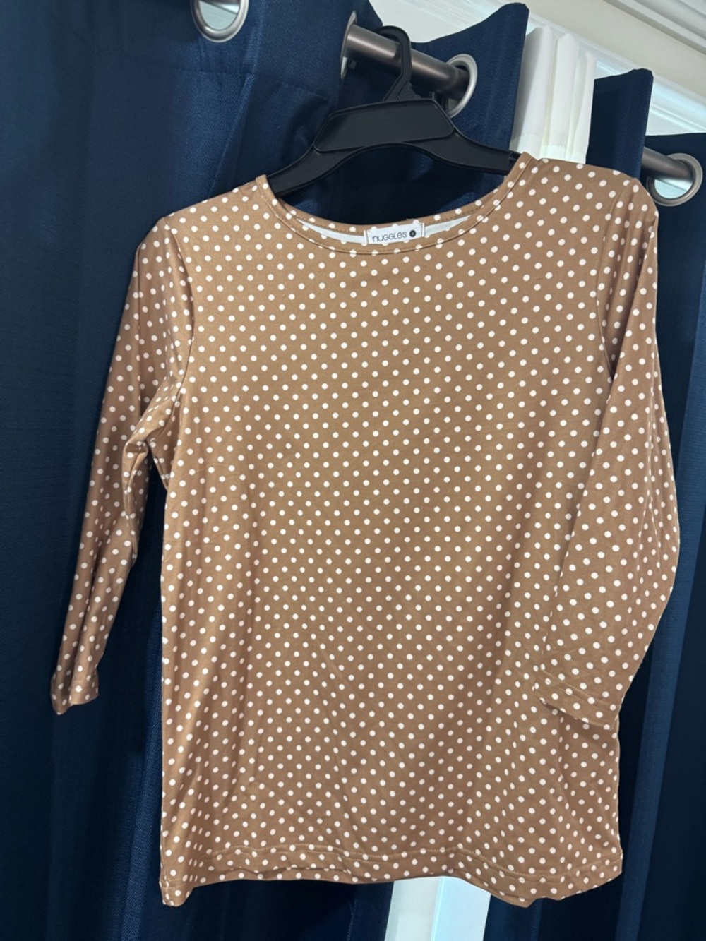 Nuggles Polka Dot Long Sleeve Top — Brown & White
